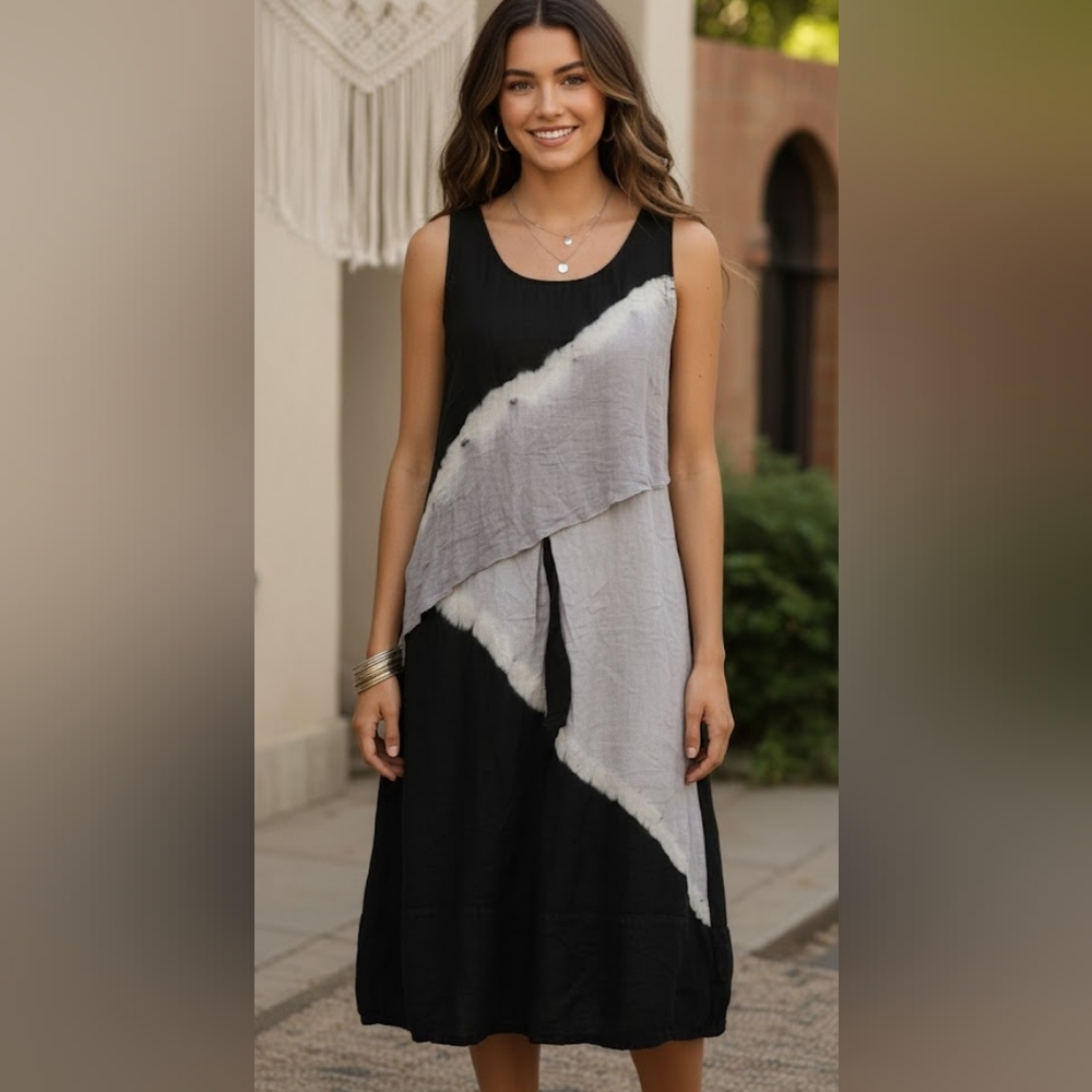 Luna Luz Linen Lagenlook Tie Dye Dress Size S